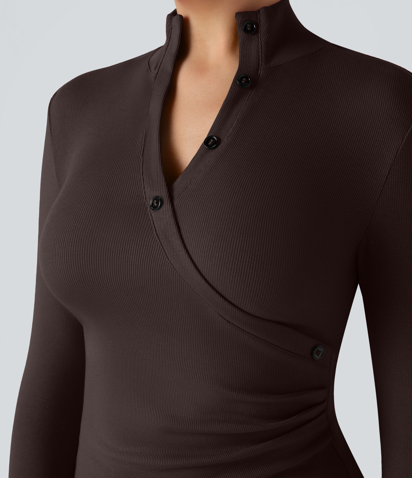 Ribbed Stand Collar Long Sleeve Work T-Shirt