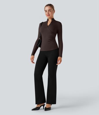 Ribbed Stand Collar Long Sleeve Work T-Shirt