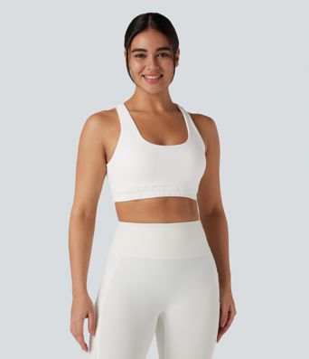 Sujetador deportivo para yoga con escote en U y espalda racerback — sujeción ligera