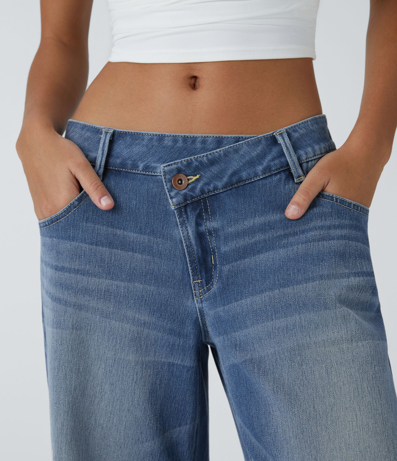 Halara Flex™ Baggy Jeans Low Rise mit Knopf und Reißverschluss, mehreren Taschen, weitem Bein