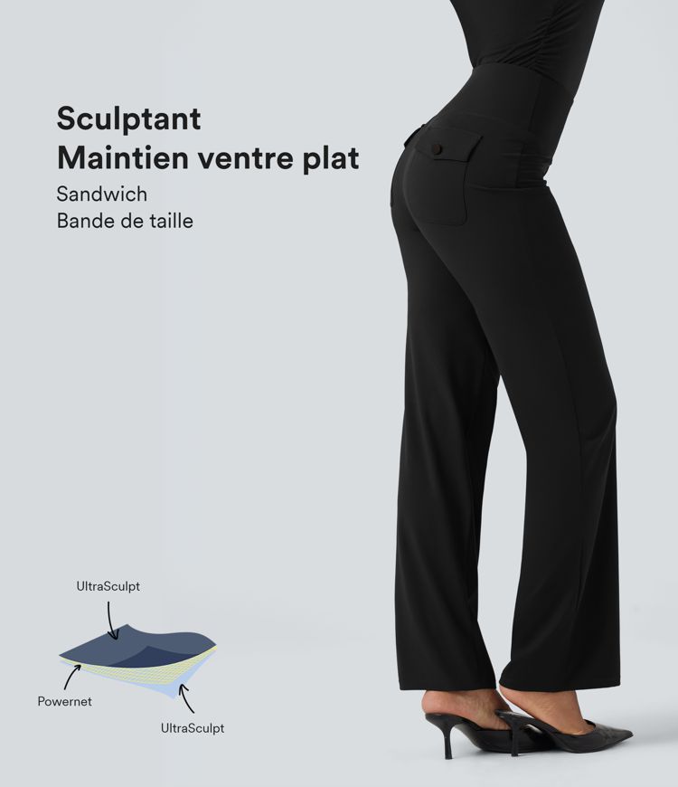 Pantalon de travail droit gainant taille haute avec poches Halara UltraSculpt™