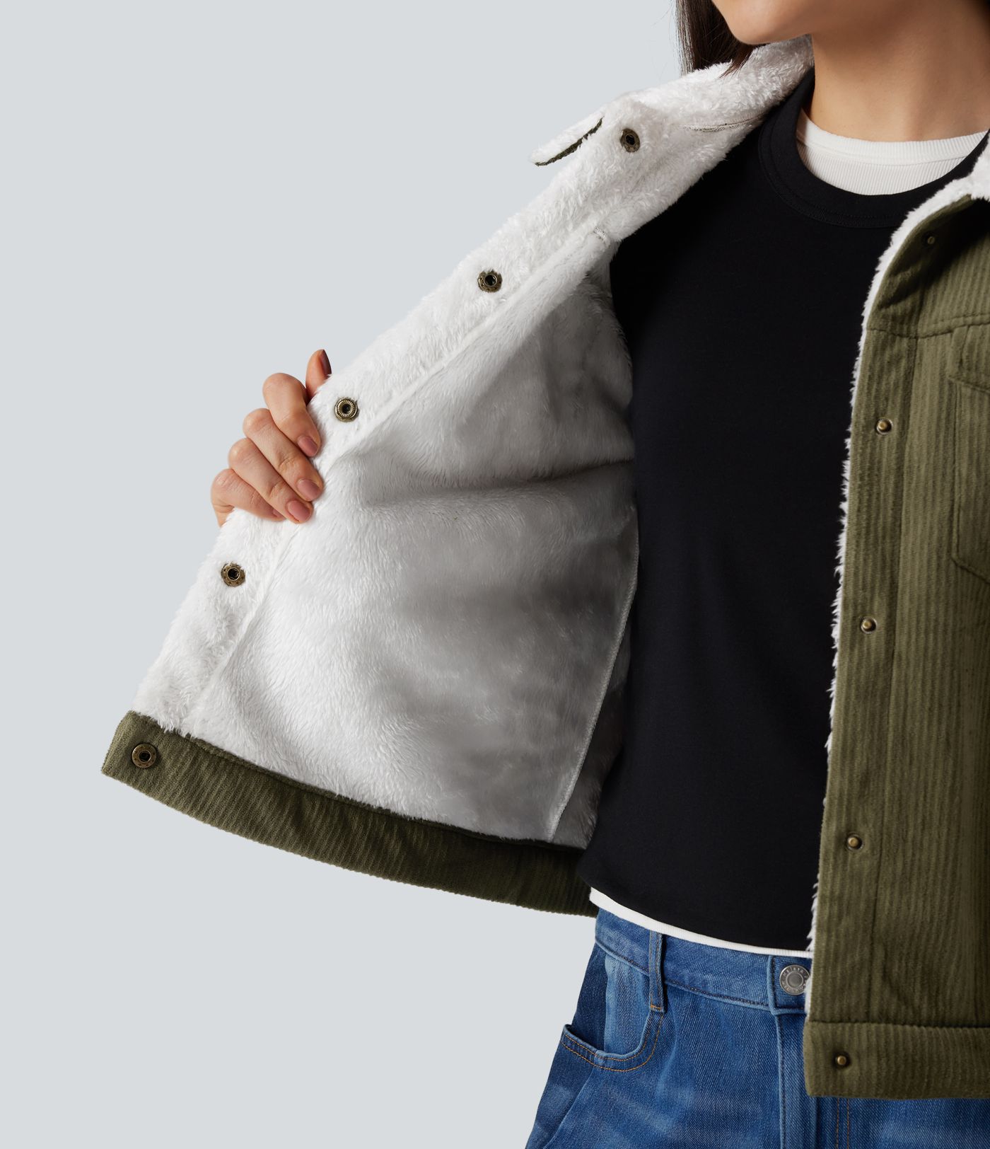 Long Sleeve Casual Corduroy Sherpa Jacket with Pockets