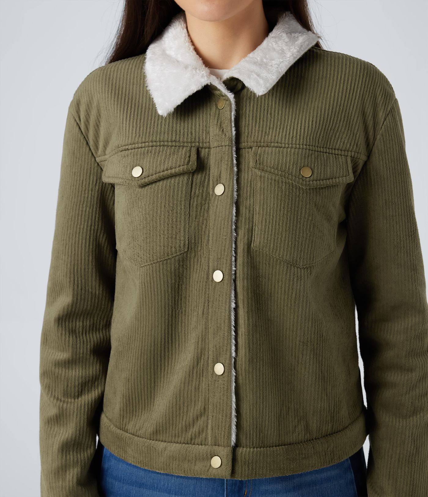 Long Sleeve Casual Corduroy Sherpa Jacket with Pockets