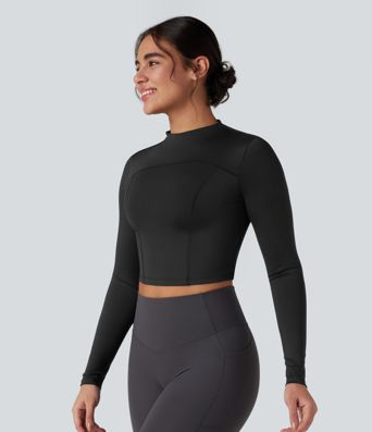 Mock-neck Long Sleeve Slim Yoga Sports Top