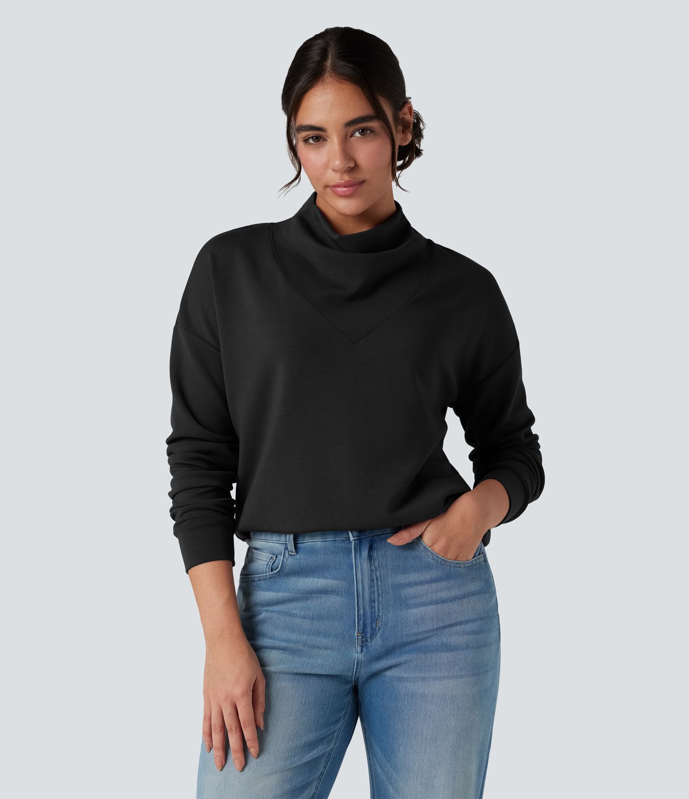 SpacerTek™ Cowl Neck Long Sleeve Casual Sweatshirt