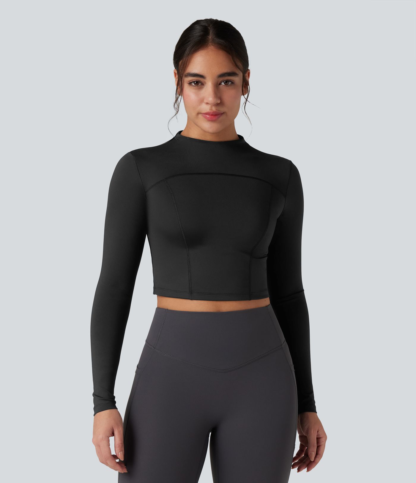 Mock-neck Long Sleeve Slim Yoga Sports Top