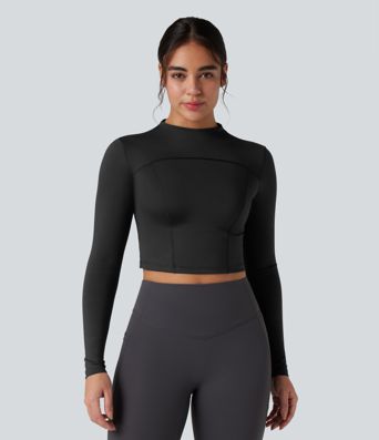 Mock-neck Long Sleeve Slim Yoga Sports Top