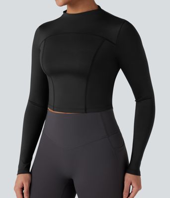 Mock-neck Long Sleeve Slim Yoga Sports Top