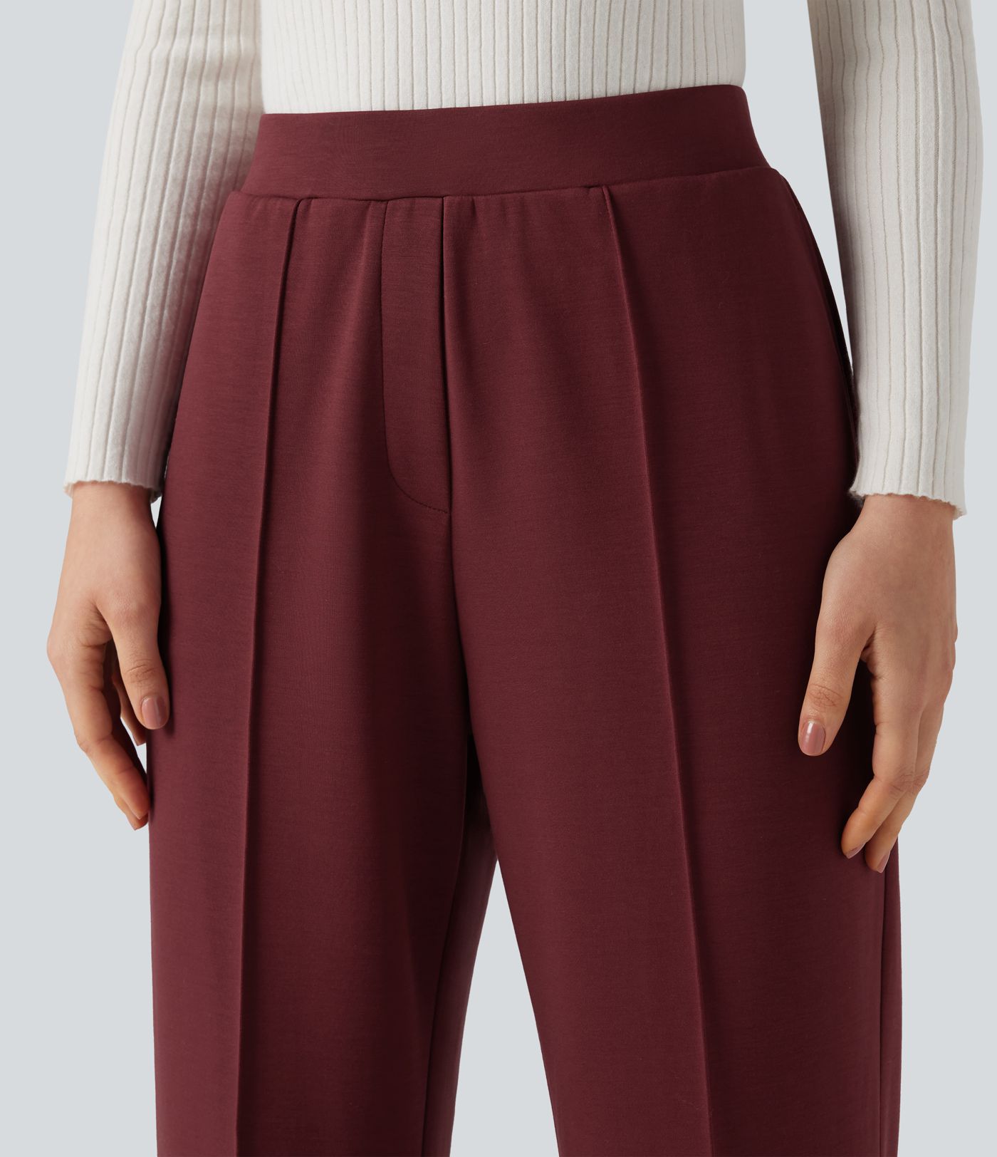 Pantalones de trabajo de cintura alta y corte recto con bolsillos