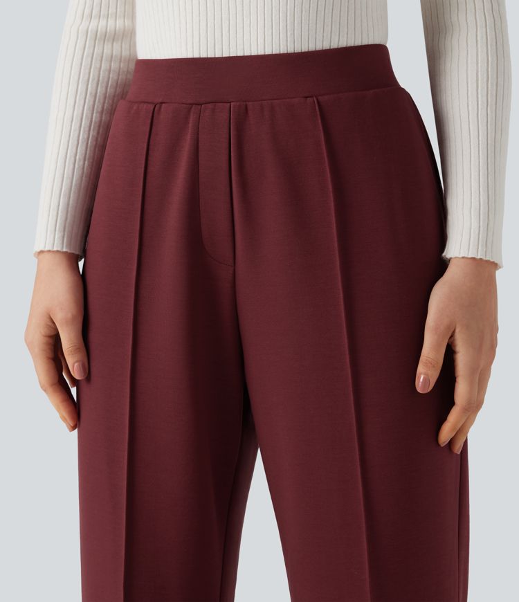 Pantalones de trabajo de cintura alta y corte recto con bolsillos