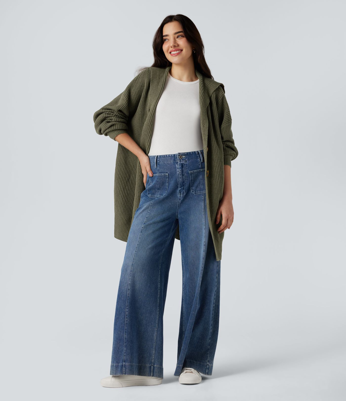 Lapel Long Sleeve Casual Cardigan with Pockets