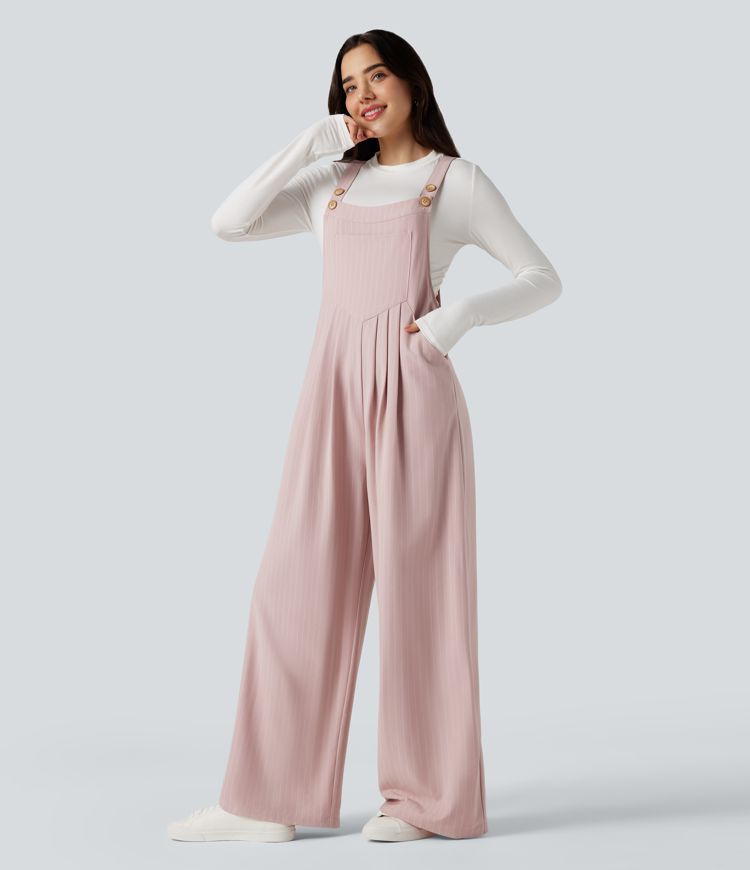 Latzhose mit mehreren Taschen, verstellbaren Trägern, Streifen und weitem Bein