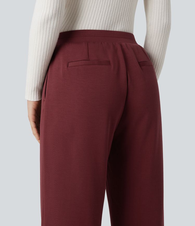 Pantalones de trabajo de cintura alta y corte recto con bolsillos