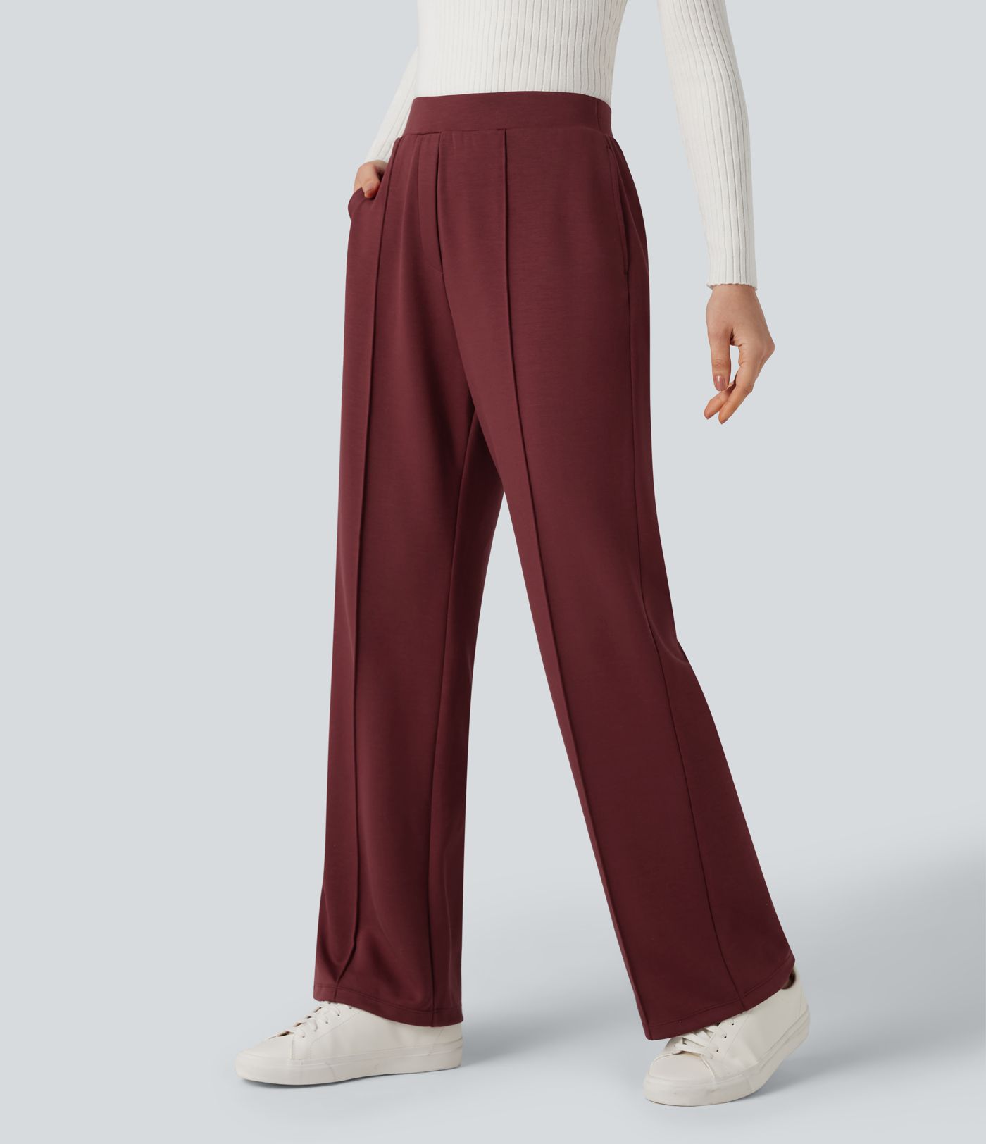 Pantalones de trabajo de cintura alta y corte recto con bolsillos