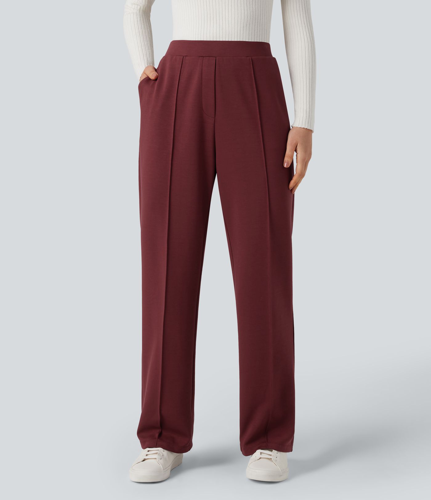 Pantalones de trabajo de cintura alta y corte recto con bolsillos