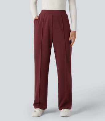 Pantalones de trabajo de cintura alta y corte recto con bolsillos