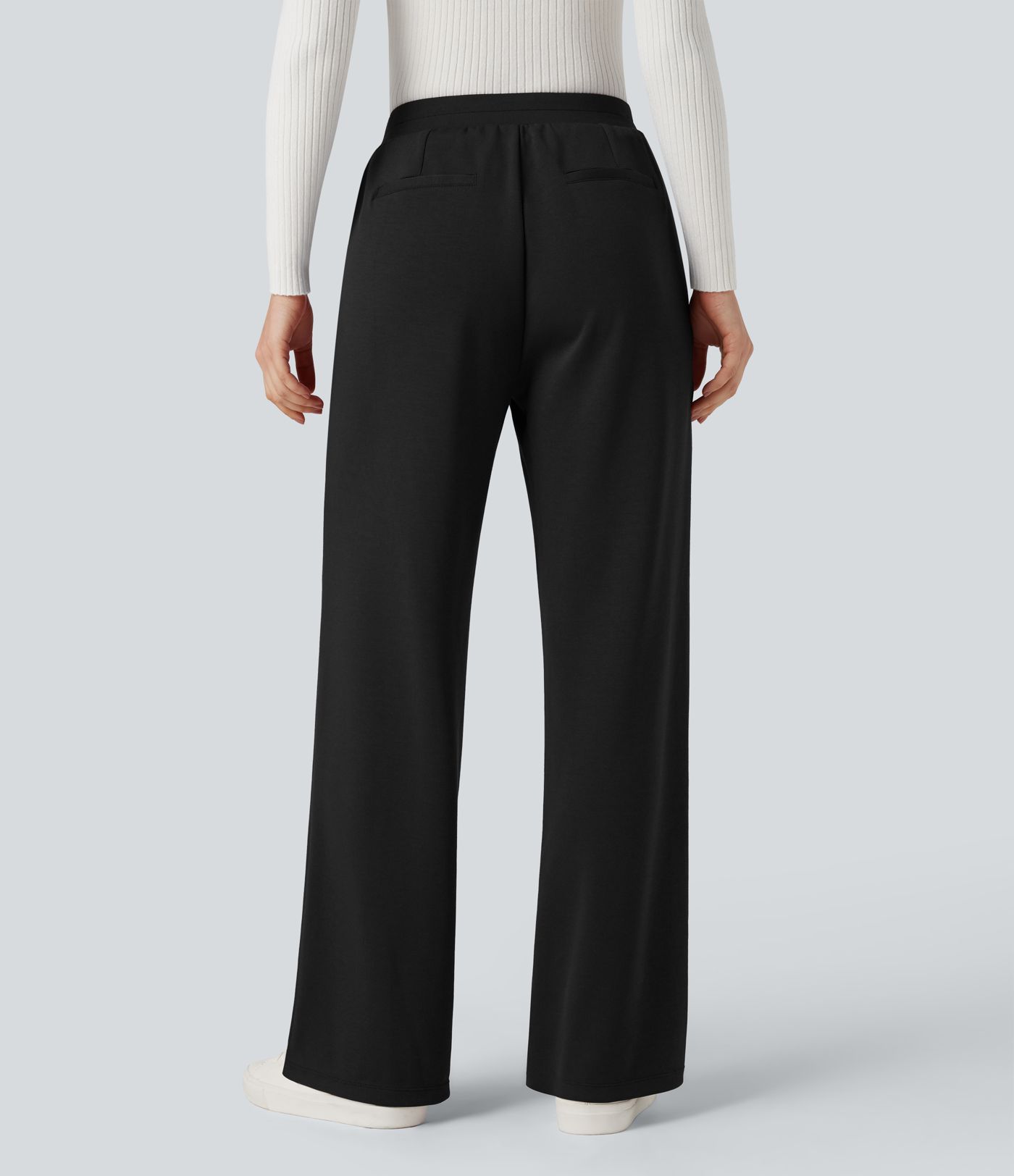 High Waisted Straight Leg Work Pants with Pockets