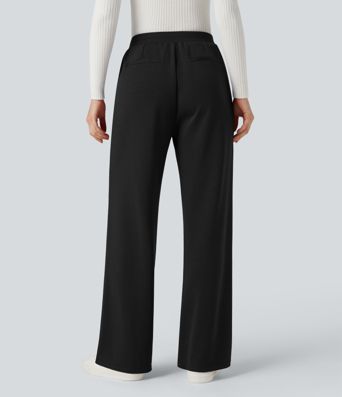 High Waisted Straight Leg Work Pants with Pockets