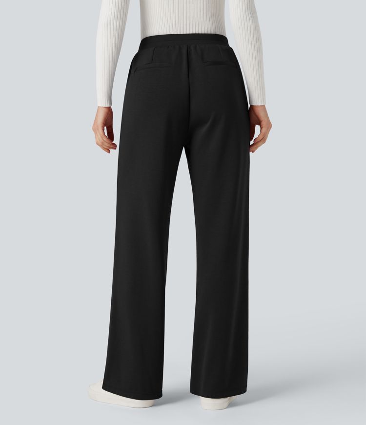 High Waisted Straight Leg Work Pants with Pockets