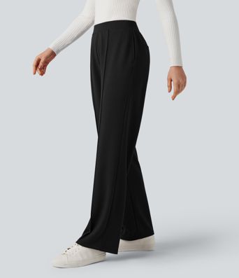 High Waisted Straight Leg Work Pants with Pockets