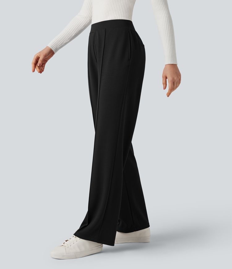 High Waisted Straight Leg Work Pants with Pockets