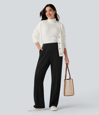 High Waisted Straight Leg Work Pants with Pockets