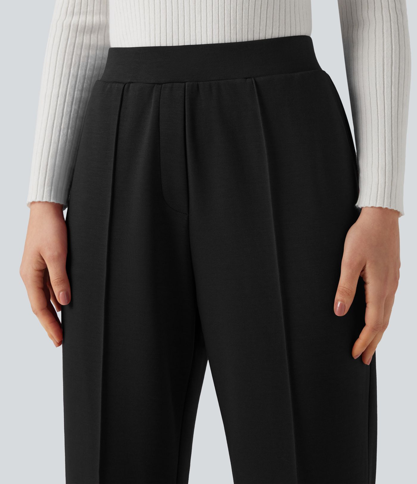 High Waisted Straight Leg Work Pants with Pockets