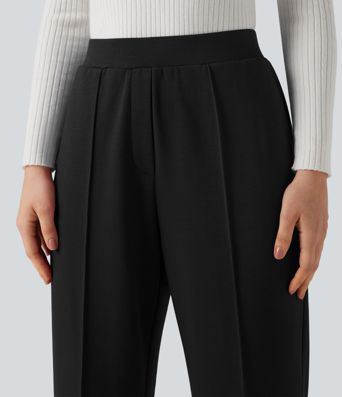 High Waisted Straight Leg Work Pants with Pockets