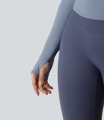 Asymmetric Shoulder Long Sleeve Thumb Hole Yoga Sports Top