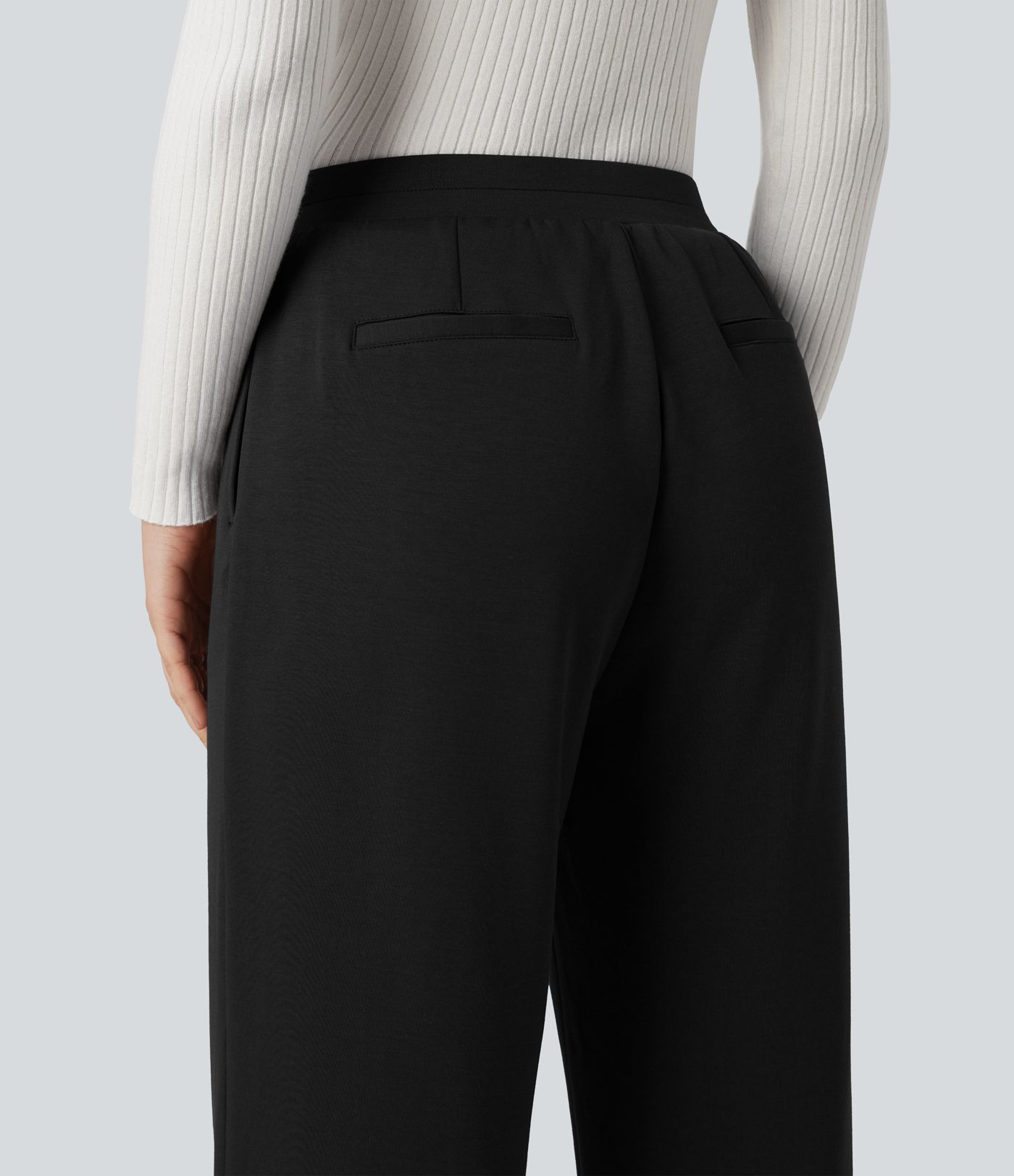 High Waisted Straight Leg Work Pants with Pockets