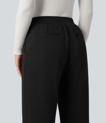 High Waisted Straight Leg Work Pants with Pockets