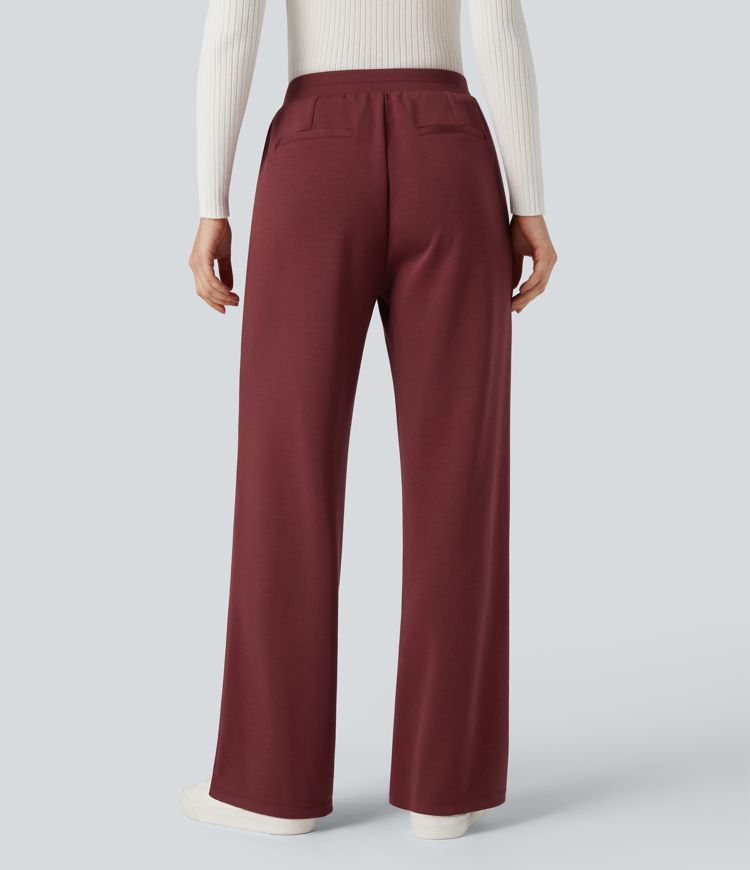 Pantalones de trabajo de cintura alta y corte recto con bolsillos