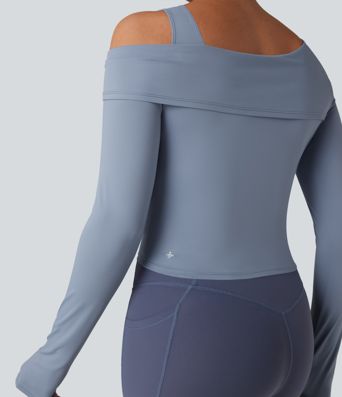 Asymmetric Shoulder Long Sleeve Thumb Hole Yoga Sports Top
