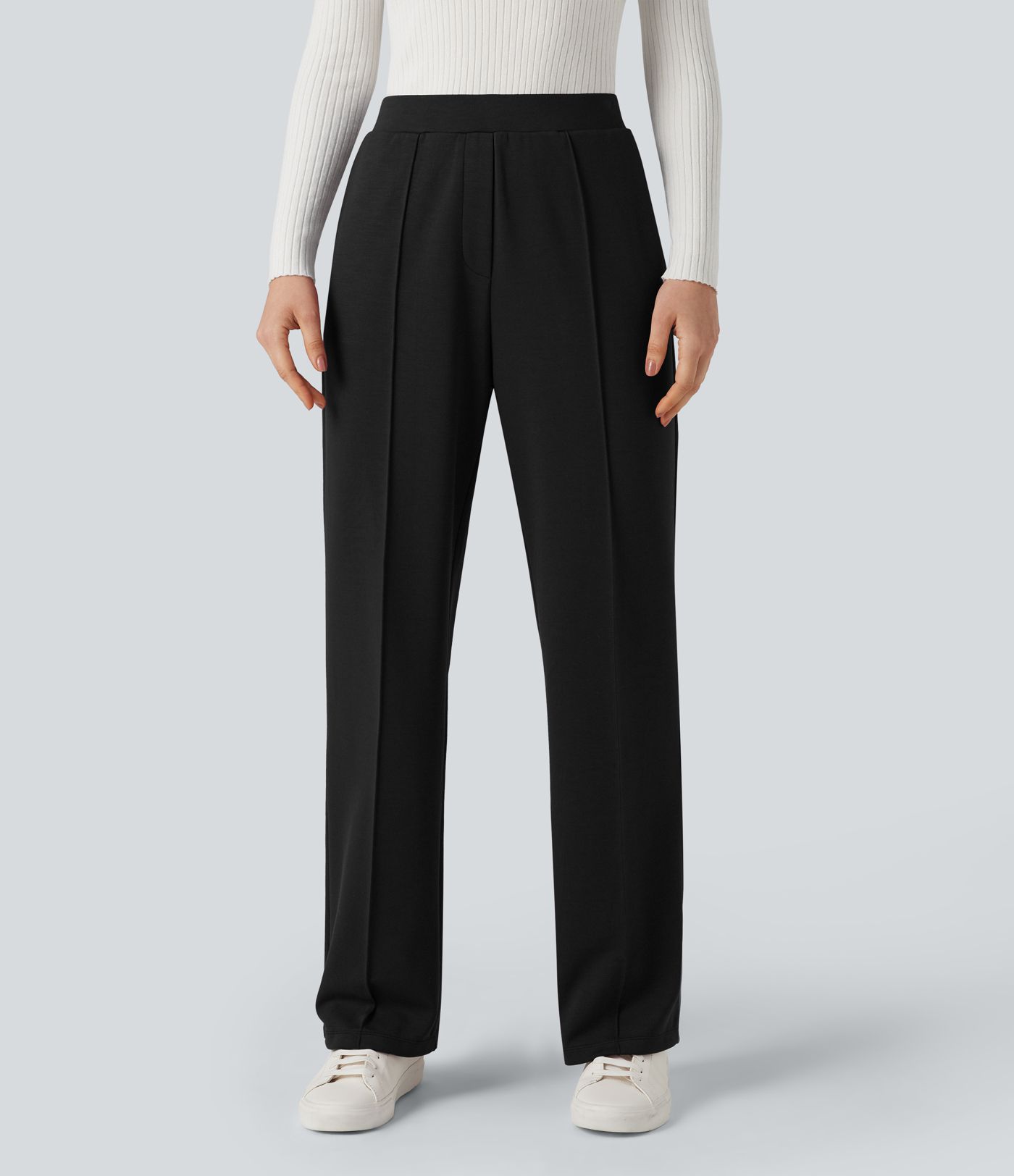 High Waisted Straight Leg Work Pants with Pockets