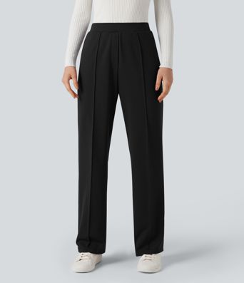High Waisted Straight Leg Work Pants with Pockets