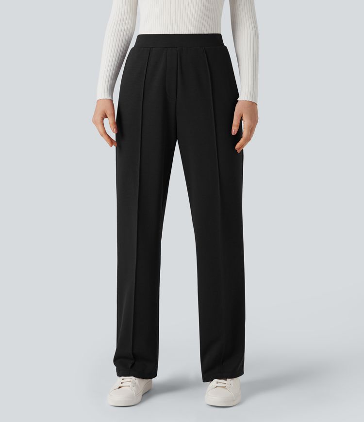 High Waisted Straight Leg Work Pants with Pockets