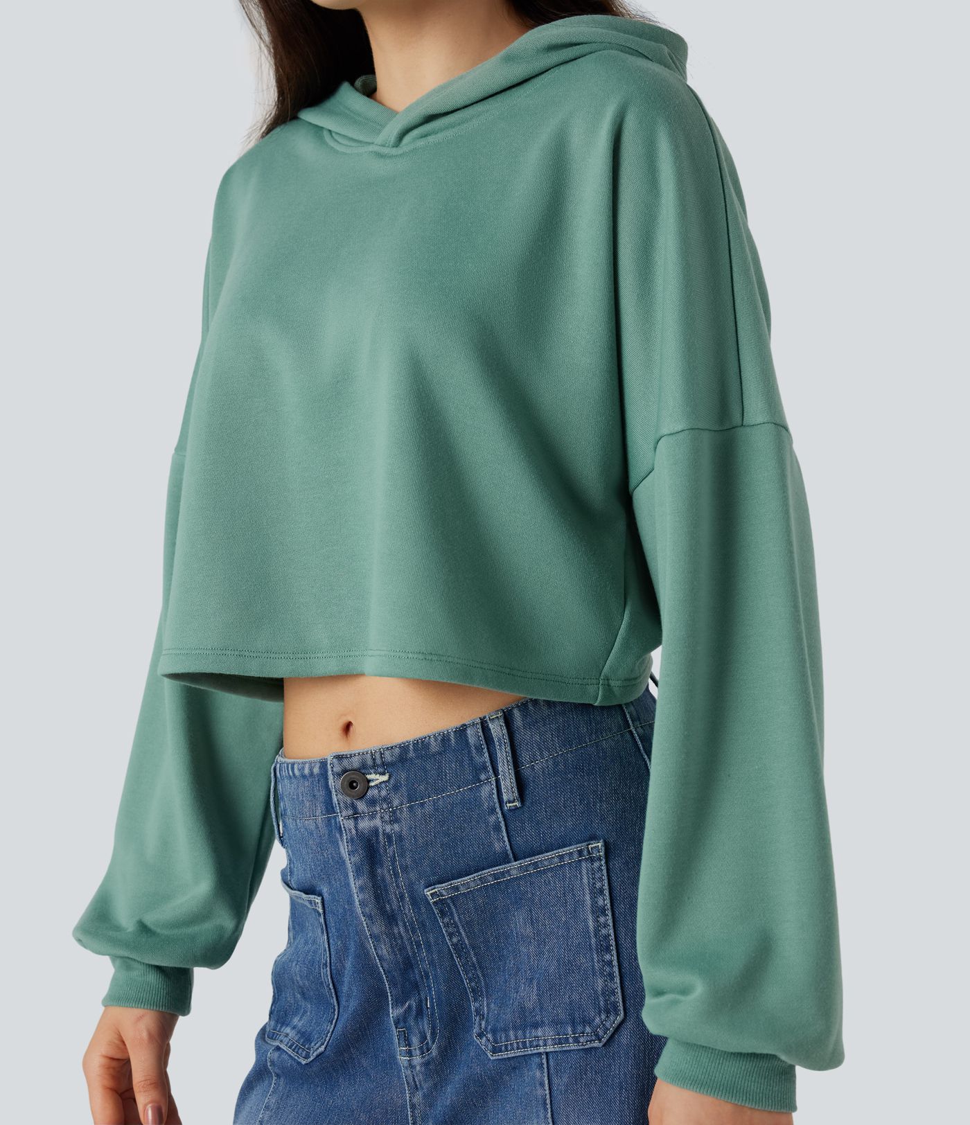 Hooded Crossover Back Cropped Casual Sweatshirt