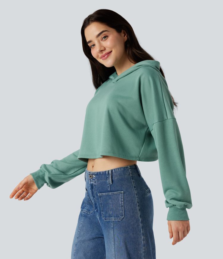 Hooded Crossover Back Cropped Casual Sweatshirt