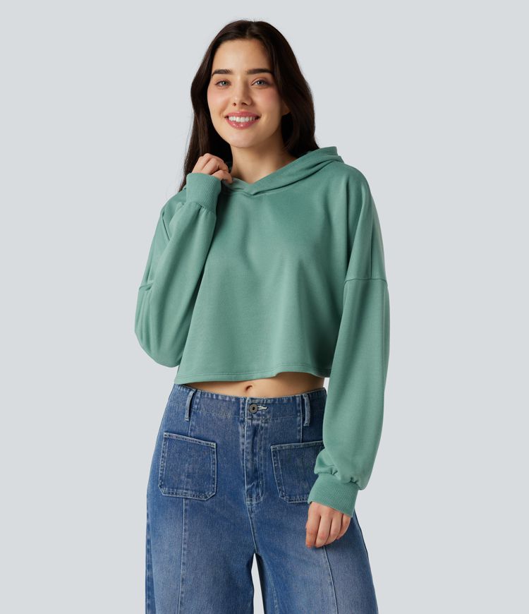 Hooded Crossover Back Cropped Casual Sweatshirt