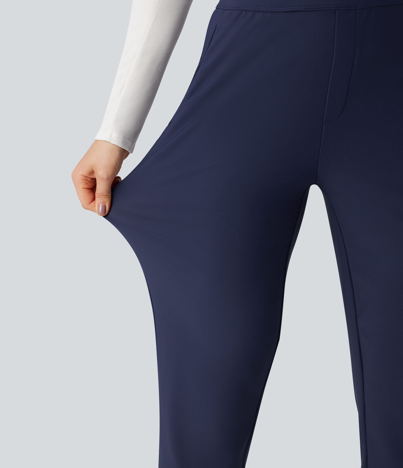 Pantalon de sport fuselé thermique en polaire, taille haute, avec poches