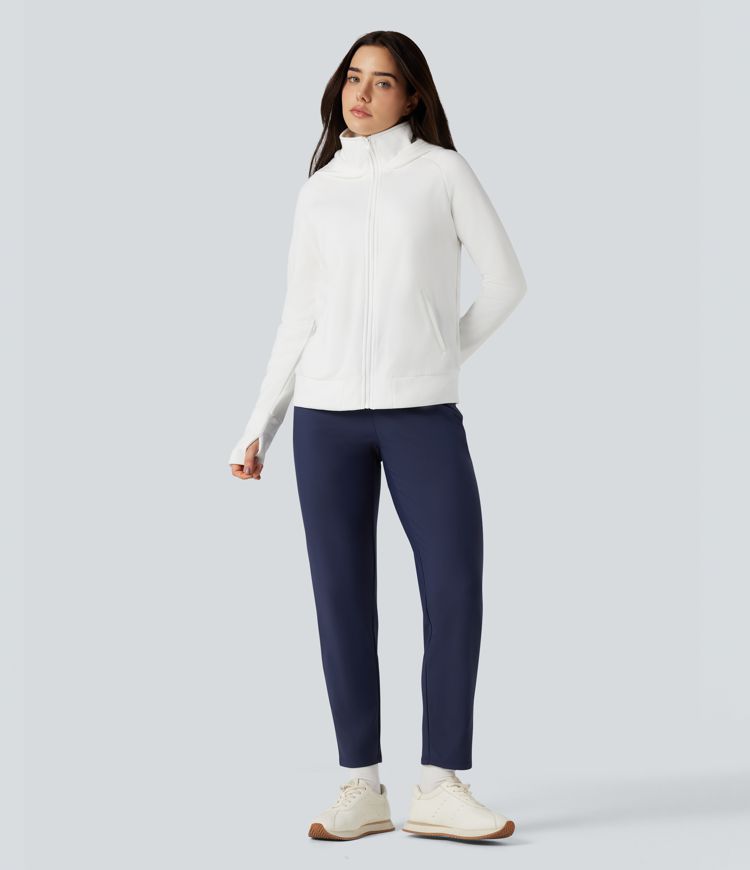 Pantalon de sport fuselé thermique en polaire, taille haute, avec poches