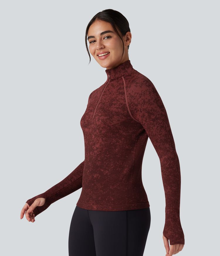 OneForm Seamless Flow Half Zip Long Sleeve Thumb Hole Workout Sports Top