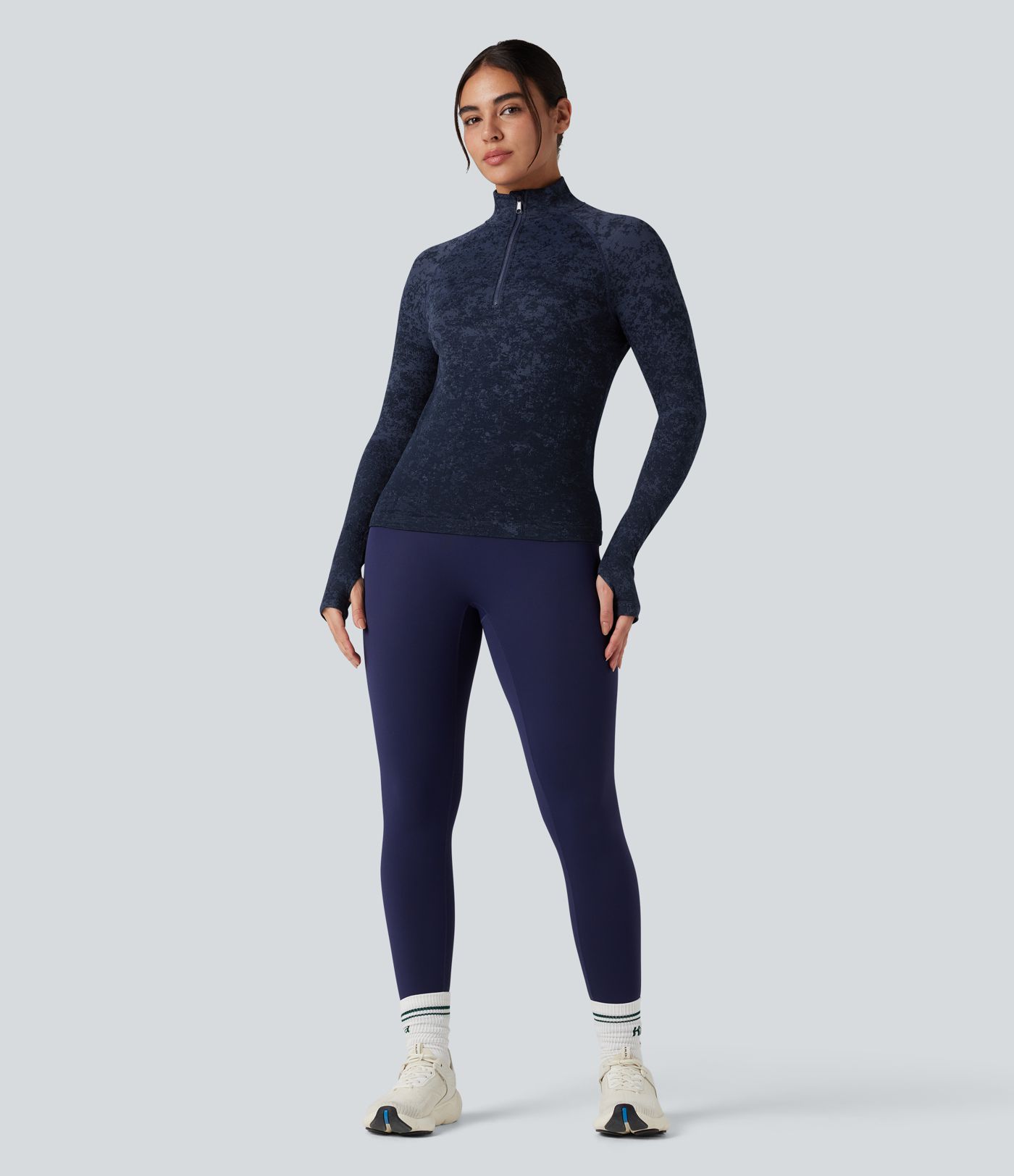 OneForm Seamless Flow Half Zip Long Sleeve Thumb Hole Workout Sports Top