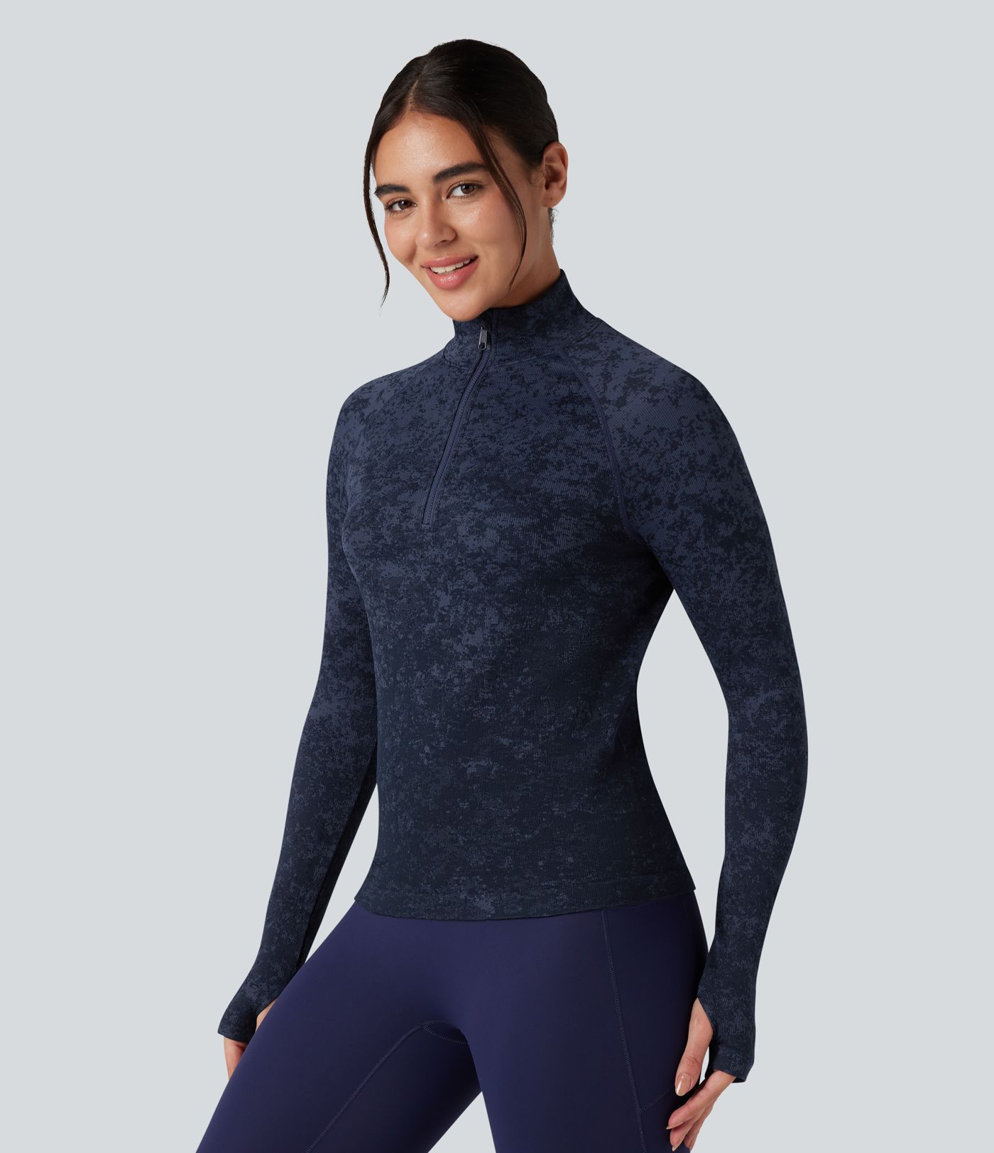 OneForm Seamless Flow Half Zip Long Sleeve Thumb Hole Workout Sports Top