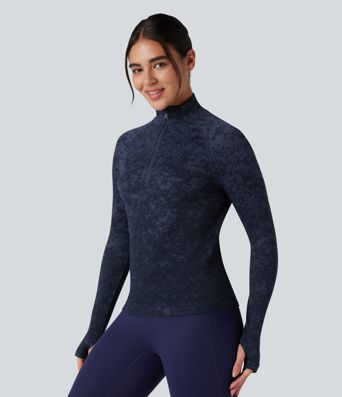 OneForm Seamless Flow Half Zip Long Sleeve Thumb Hole Workout Sports Top