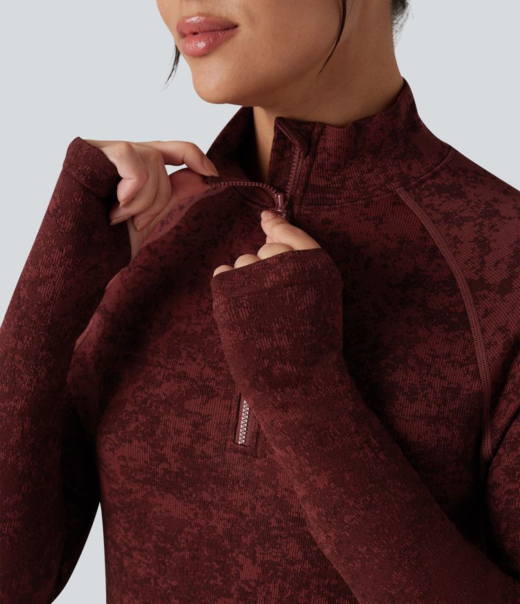 OneForm Seamless Flow Half Zip Long Sleeve Thumb Hole Workout Sports Top