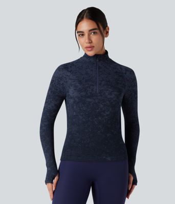 OneForm Seamless Flow Half Zip Long Sleeve Thumb Hole Workout Sports Top