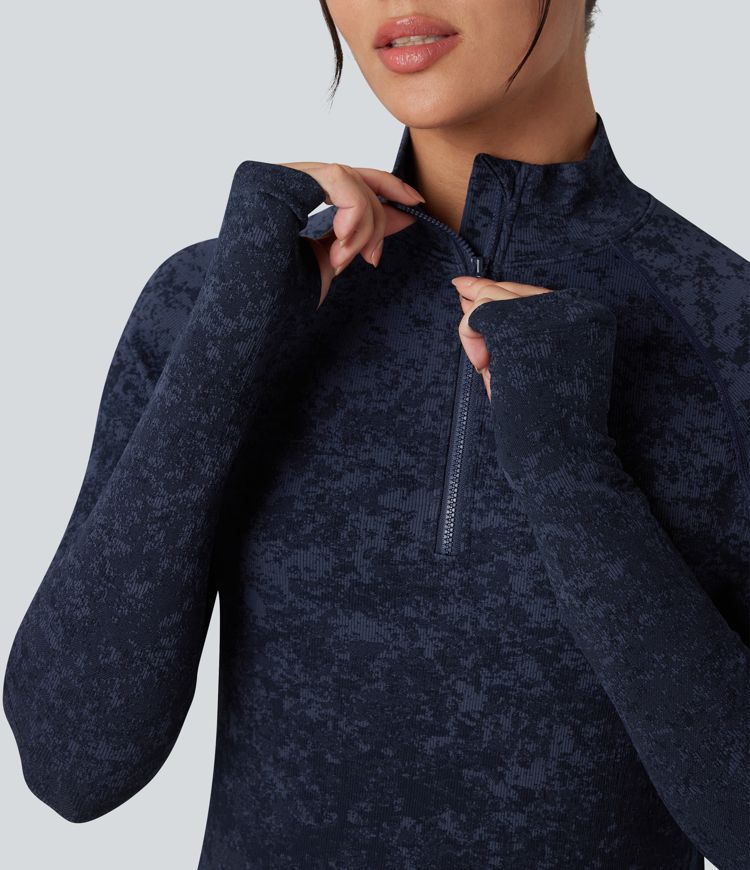 OneForm Seamless Flow Half Zip Long Sleeve Thumb Hole Workout Sports Top