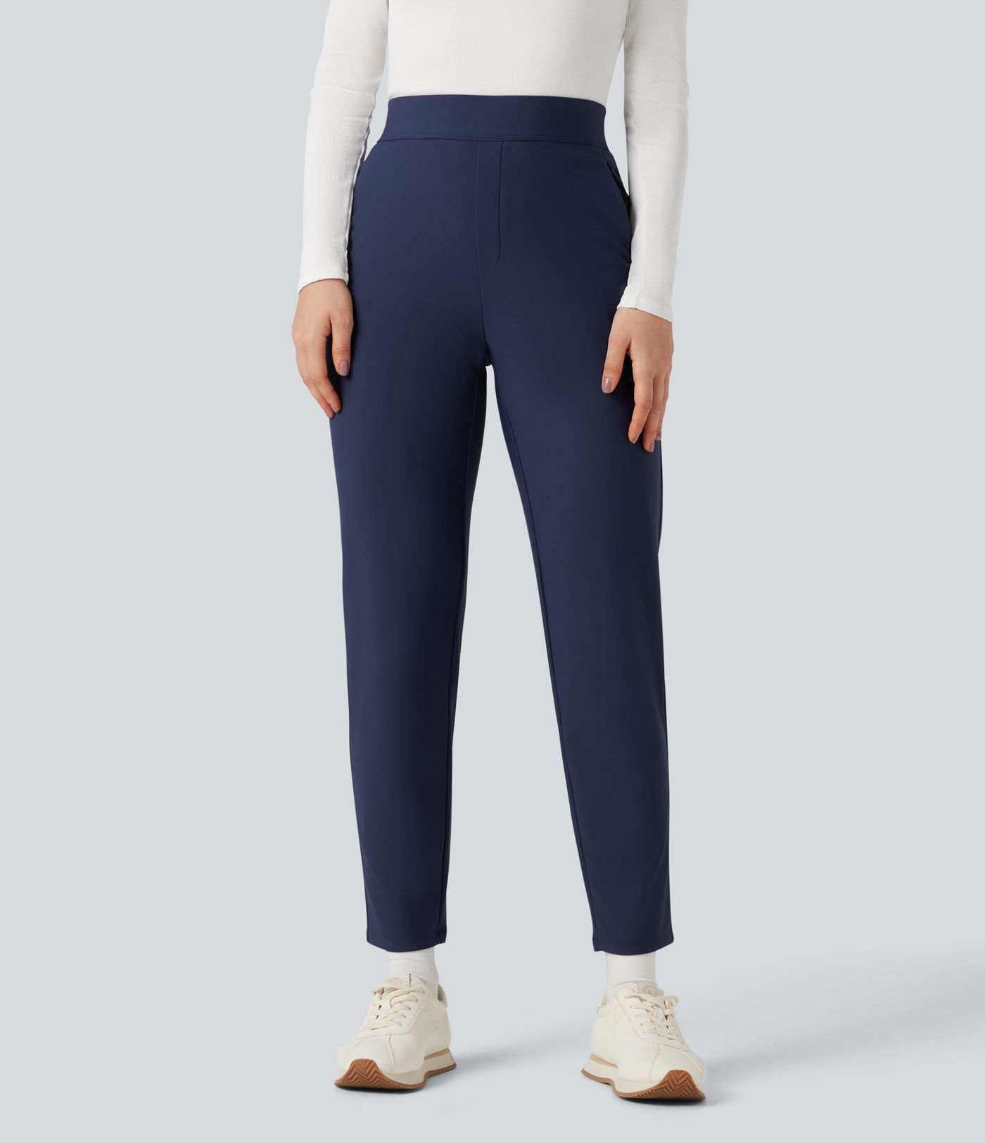 Pantalon de sport fuselé thermique en polaire, taille haute, avec poches