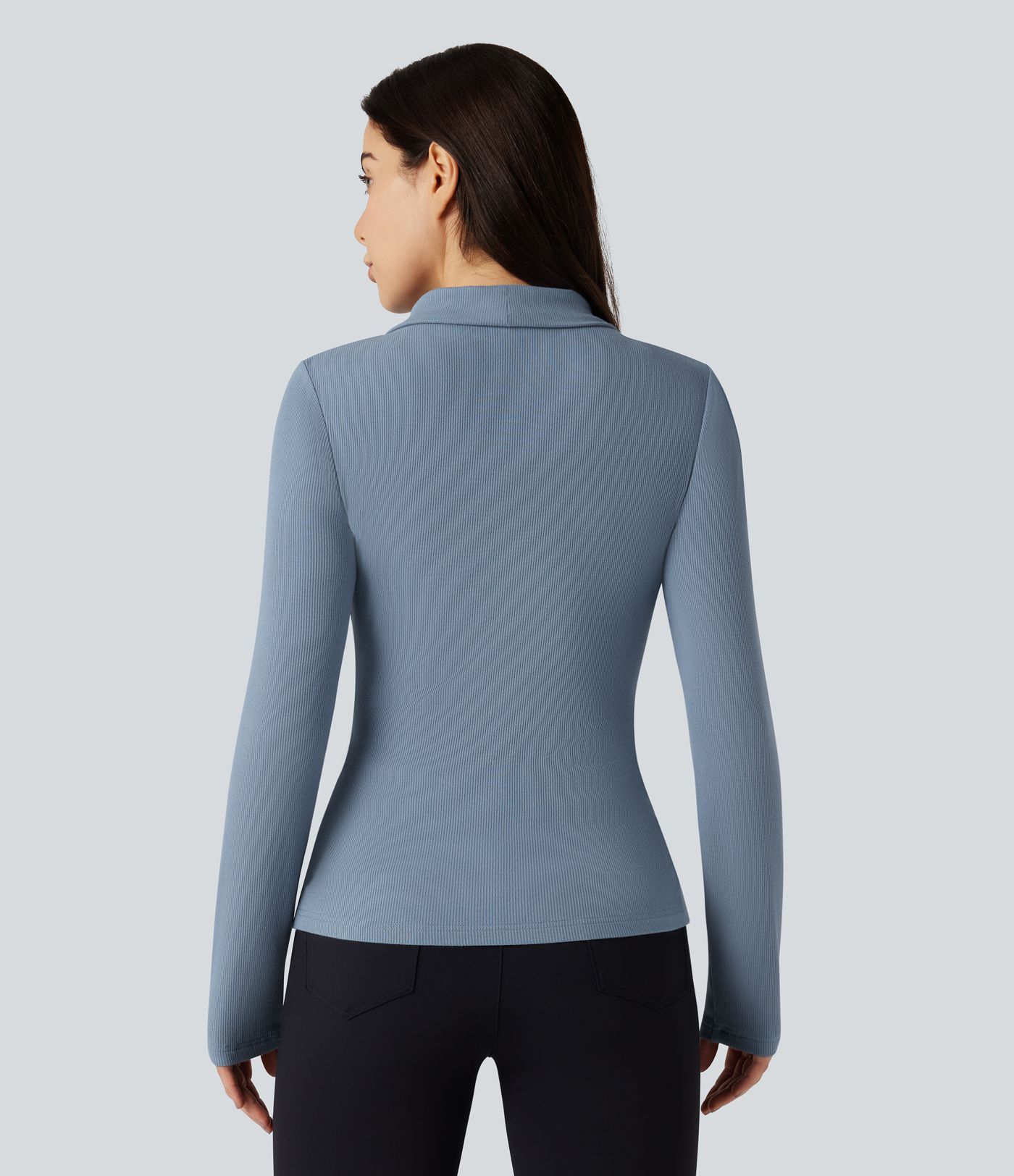 Ribbed Knit V-neck Crossover Long Sleeve Work Top